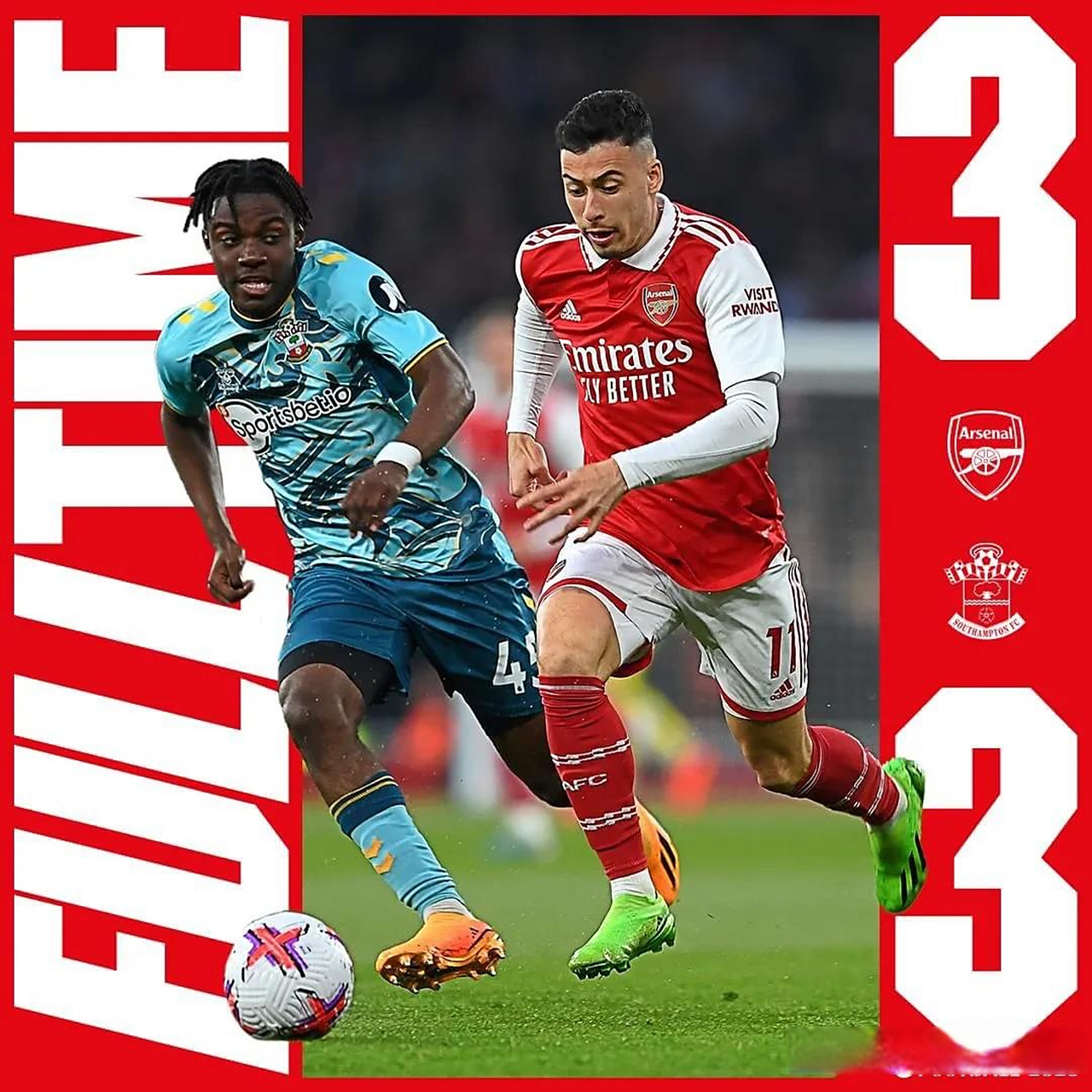 关于阿森纳遭遇惨败，输给了南安普顿的信息